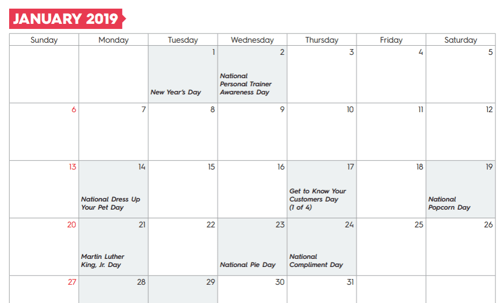 Free Template: 2019 Small Business Marketing Calendar